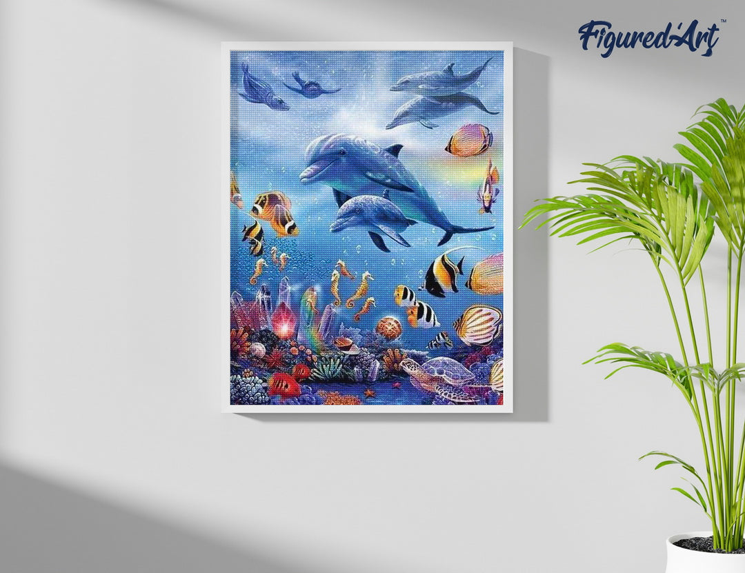 Diamond Painting 40x50 gerollte Leinwand Figured’Art Delfine im Meer - Kidis Art