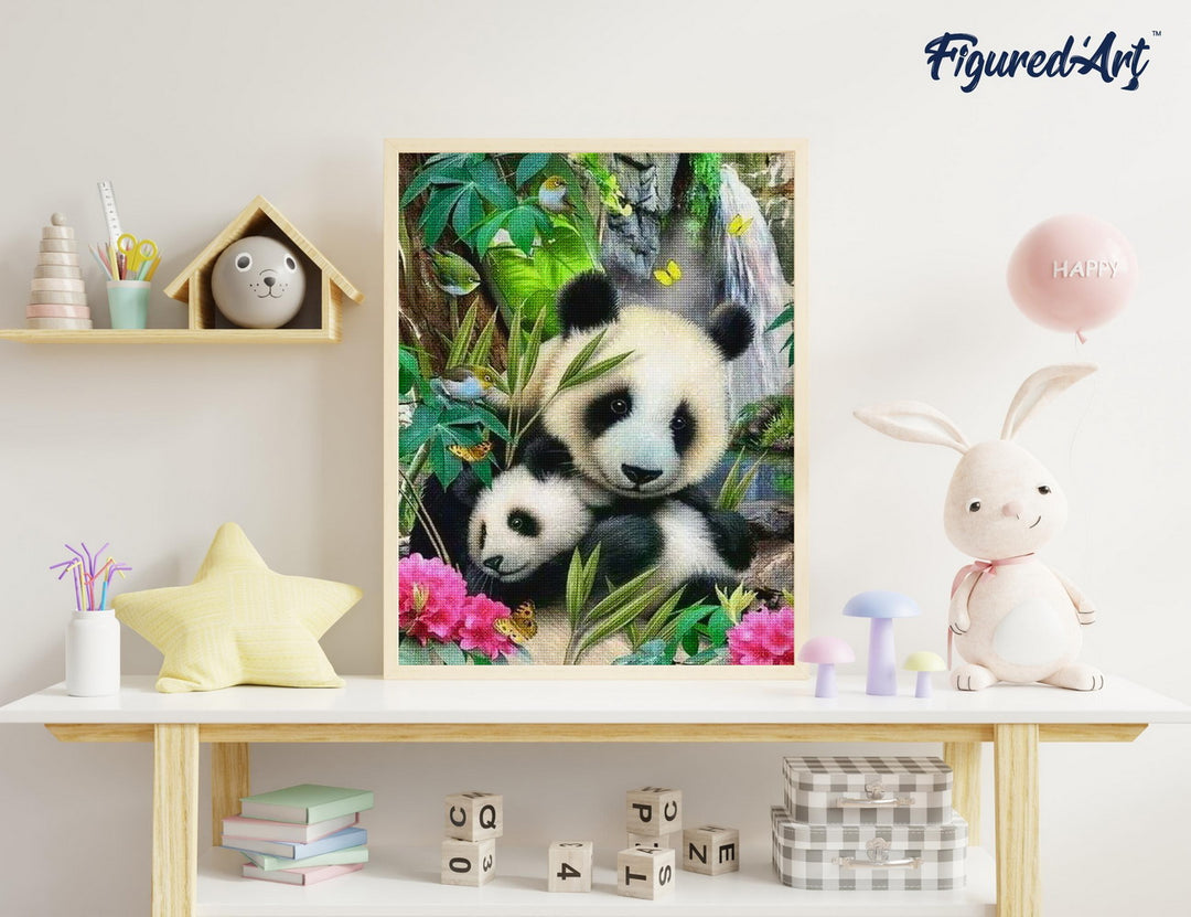 Diamond Painting 40x50 gerollte Leinwand Figured’Art Pandafamilie 2 - Kidis Art