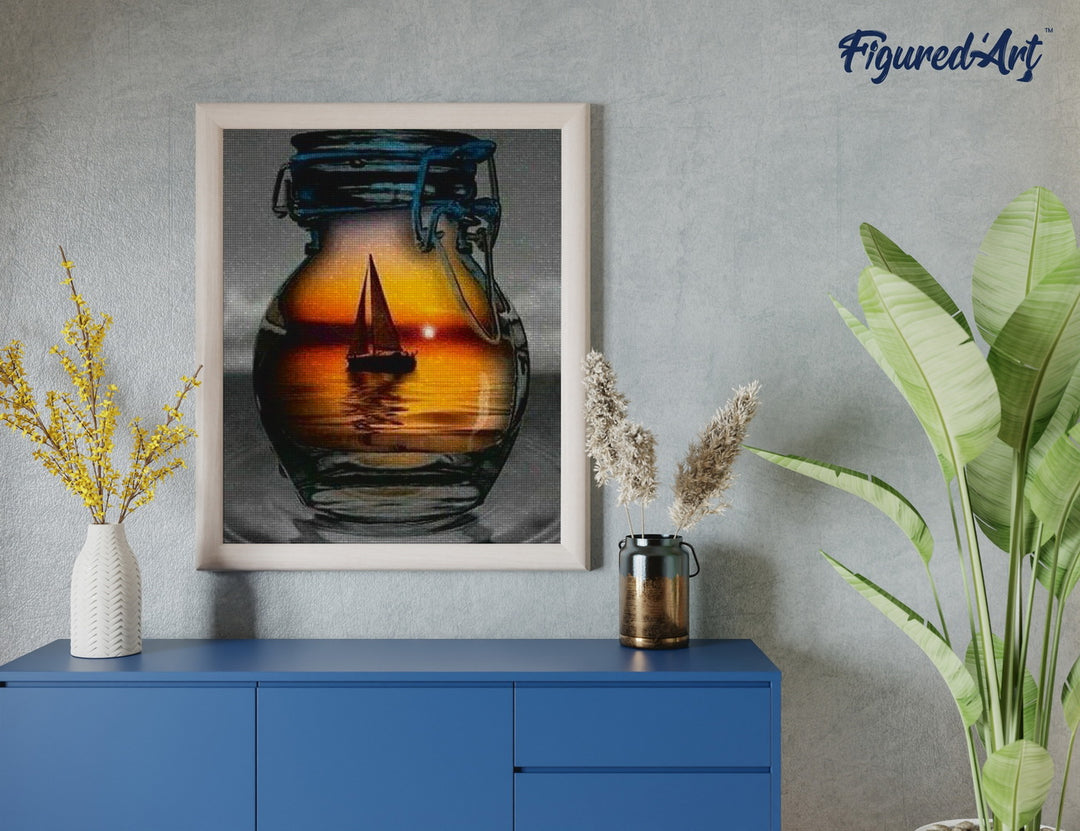 Diamond Painting 40x50 gerollte Leinwand Figured’Art Segelboot und Vase - Kidis Art