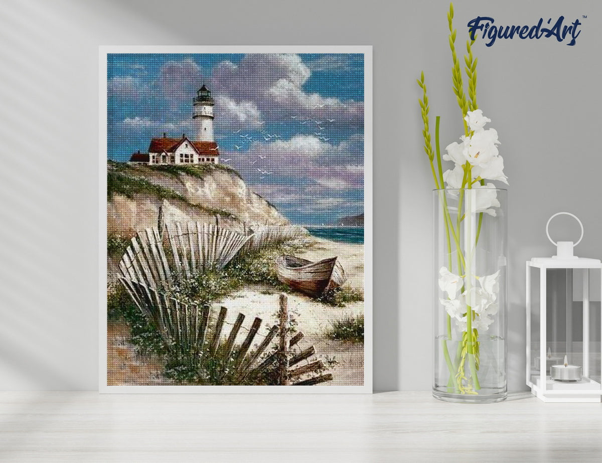 Diamond Painting 40x50 auf Keilrahmen gespannt Figured’Art Haus an der Küste - Kidis Art