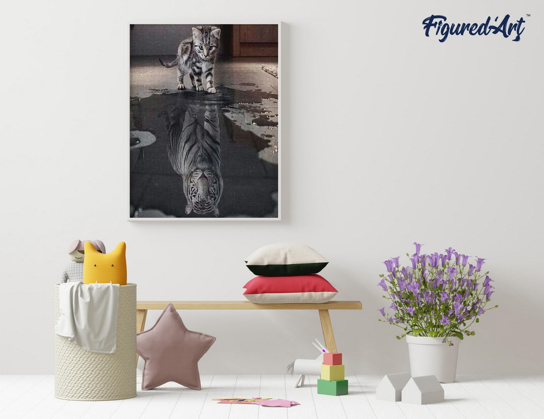 Diamond Painting 40x50 gerollte Leinwand Figured’Art Katze und weisser Tiger - Kidis Art