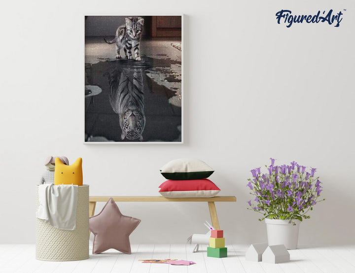 Diamond Painting 40x50 gerollte Leinwand Figured’Art Katze und weisser Tiger - Kidis Art