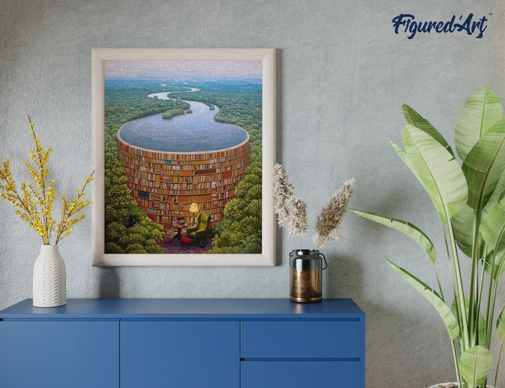 Diamond Painting 40x50 gerollte Leinwand Figured’Art Fluss und Bibliothek - Kidis Art