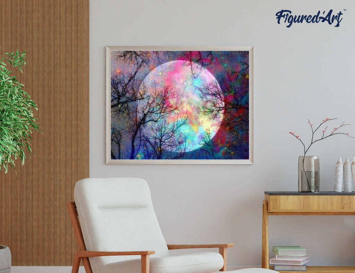 Diamond Painting 40x50 gerollte Leinwand Figured’Art Bunter Vollmond - Kidis Art
