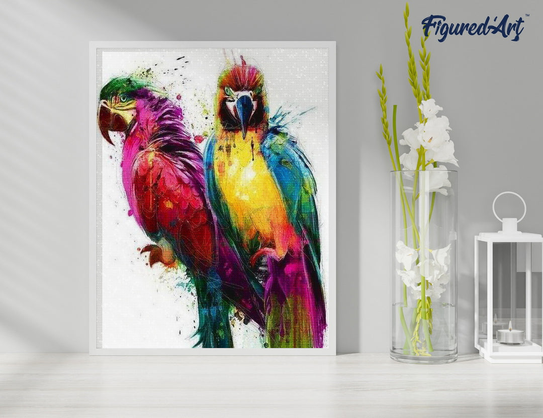 Diamond Painting 40x50 gerollte Leinwand Figured’Art Papageien in der Malerei - Kidis Art