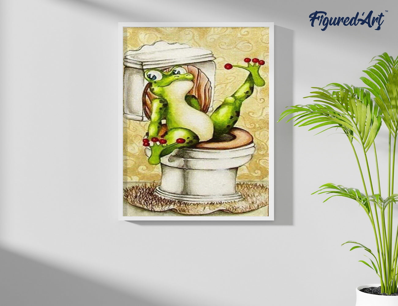 Diamond Painting 40x50 auf Keilrahmen gespannt Figured’Art Frosch in Toilette - Kidis Art