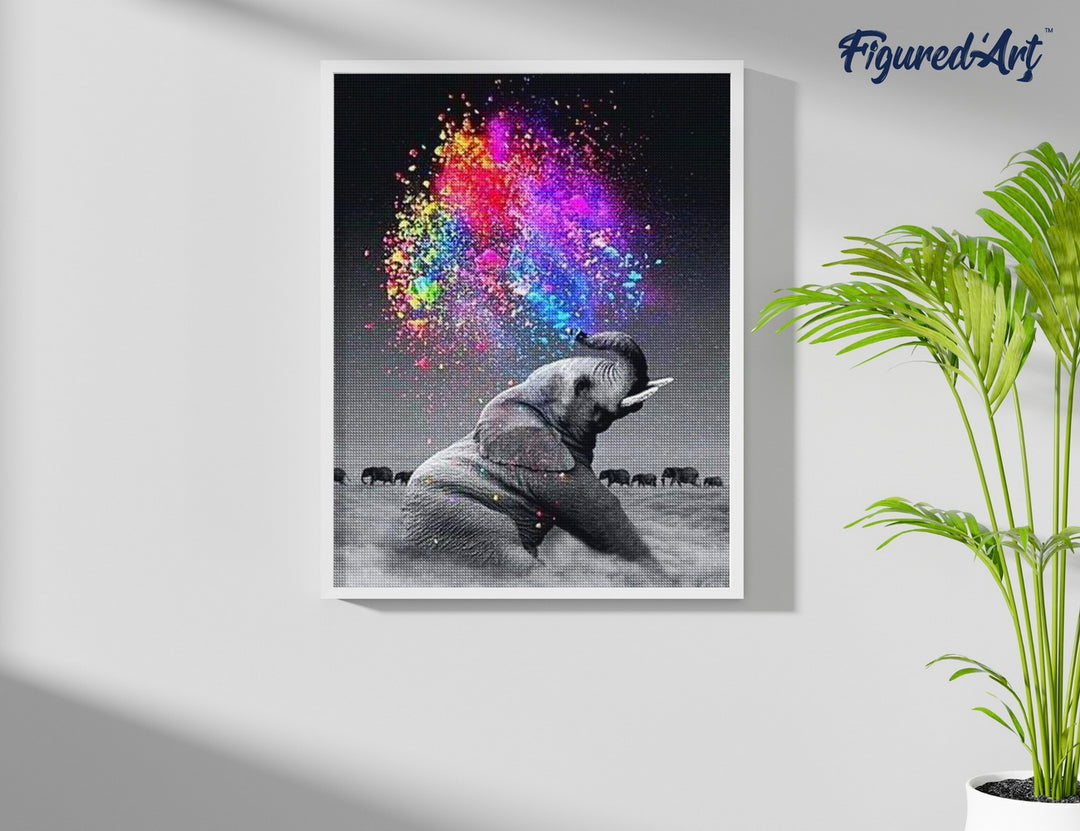Diamond Painting 40x50 gerollte Leinwand Figured’Art Elefant und Farben - Kidis Art