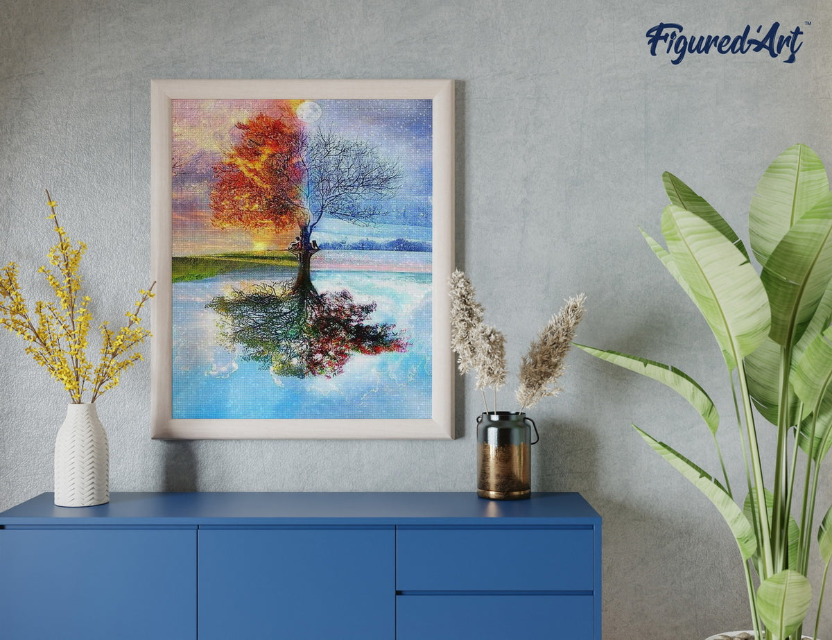 Diamond Painting 40x50 gerollte Leinwand Figured’Art 4 Jahreszeiten Klassisch - Kidis Art
