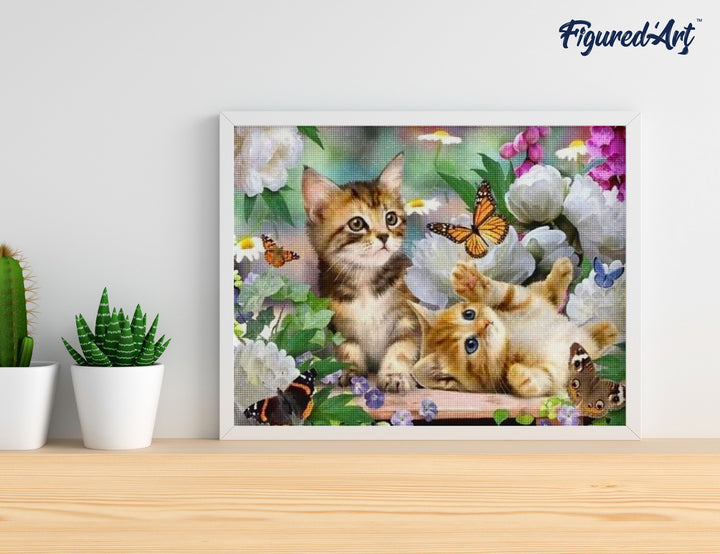 Diamond Painting 40x50 gerollte Leinwand Figured’Art Kätzchen und Schmetterlinge - Kidis Art