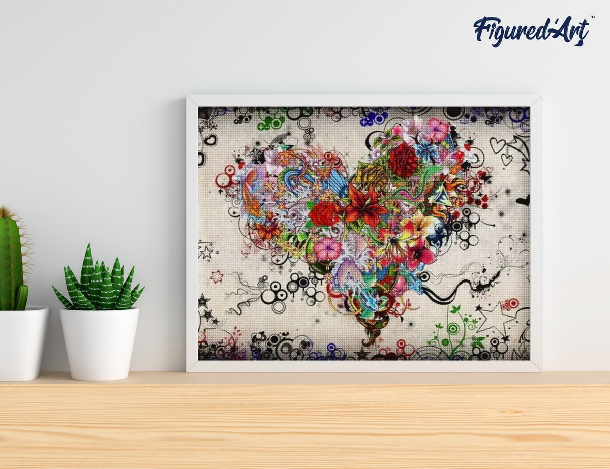Diamond Painting 40x50 gerollte Leinwand Figured’Art Herz-Graffiti - Kidis Art