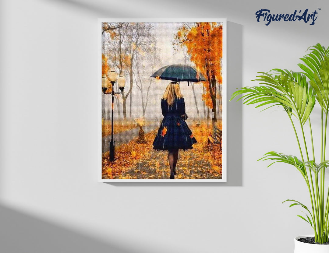 Diamond Painting 40x50 gerollte Leinwand Figured’Art Frau im Regen - Kidis Art