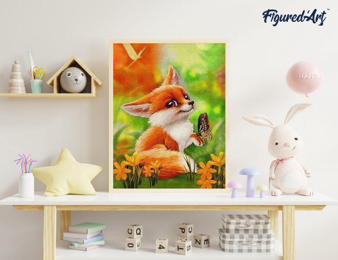 Diamond Painting 40x50 gerollte Leinwand Figured’Art Fuchs und Schmetterling - Kidis Art