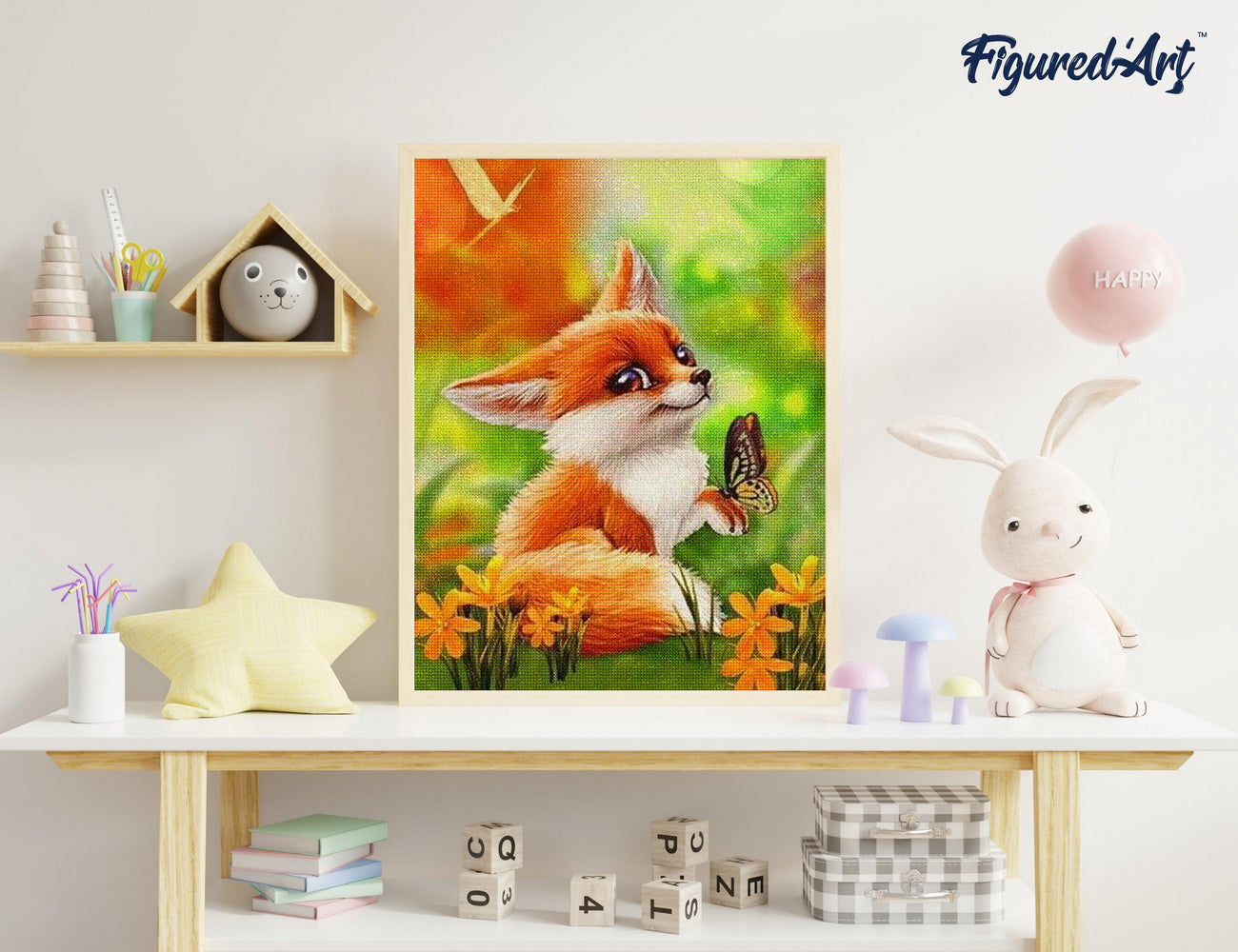 Diamond Painting 40x50 auf Keilrahmen gespannt Figured’Art Fuchs und Schmetterling - Kidis Art