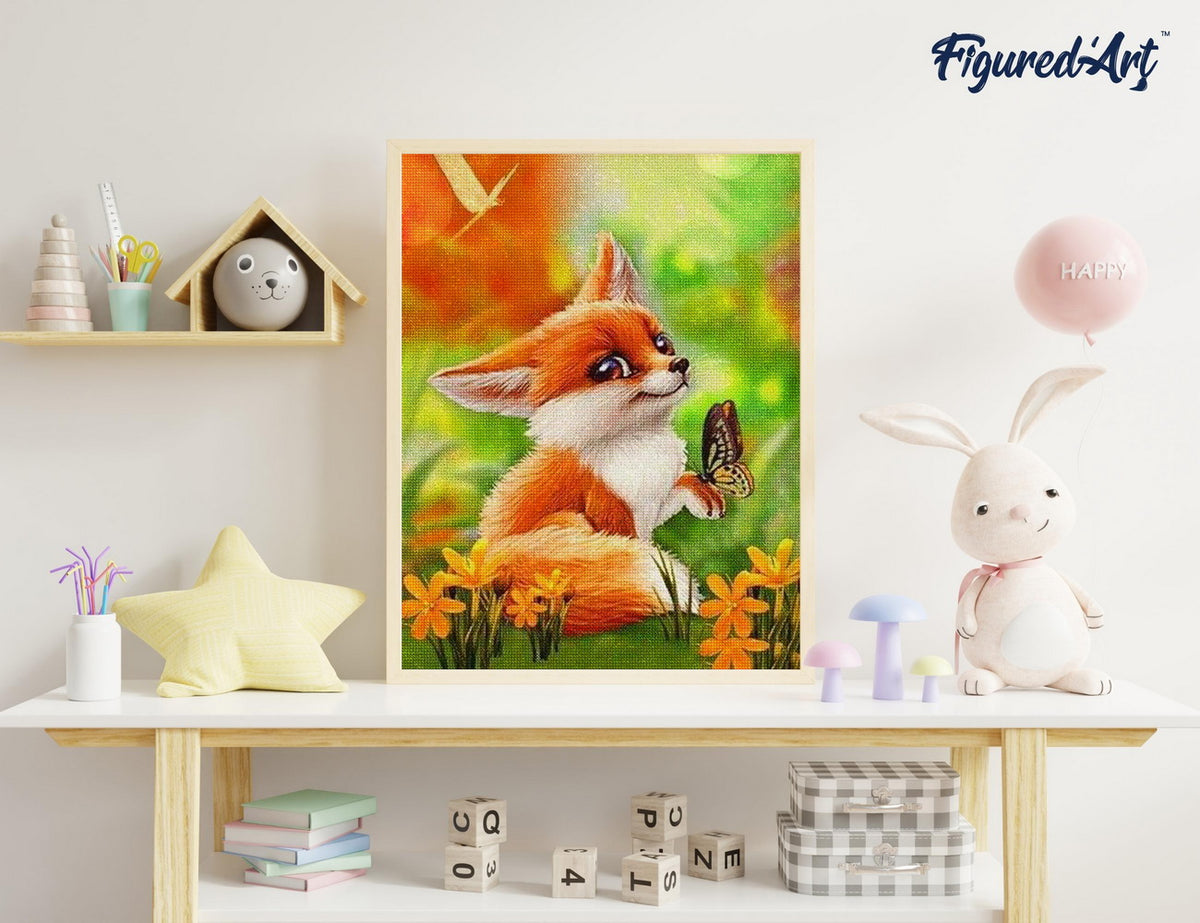 Diamond Painting 40x50 auf Keilrahmen gespannt Figured’Art Fuchs und Schmetterling - Kidis Art