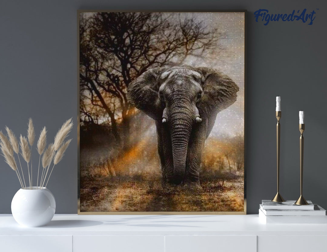 Diamond Painting 40x50 gerollte Leinwand Figured’Art Elefant in der Savanne - Kidis Art