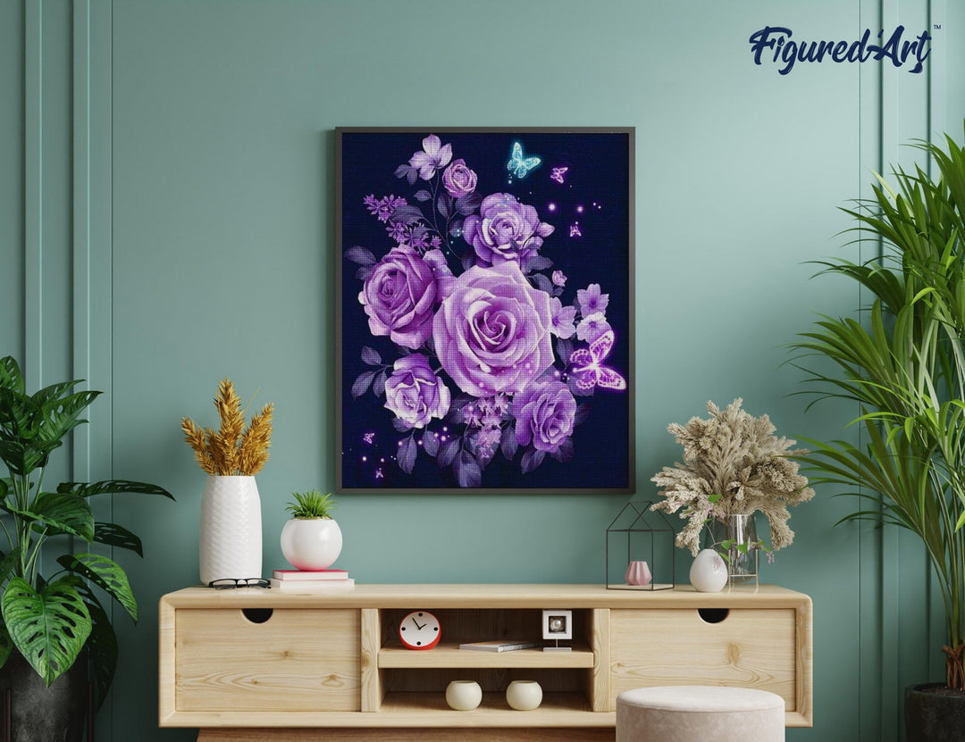 Diamond Painting 40x50 gerollte Leinwand Figured’Art Lila Blumen und Schmetterlinge - Kidis Art