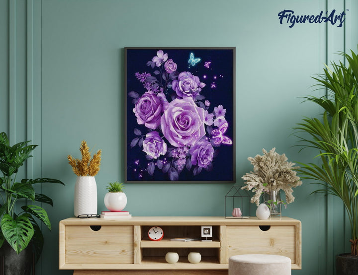 Diamond Painting 40x50 gerollte Leinwand Figured’Art Lila Blumen und Schmetterlinge - Kidis Art