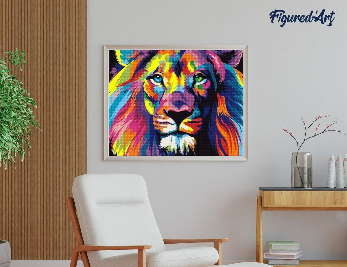 Diamond Painting 40x50 auf Keilrahmen gespannt Figured’Art Pop Art Löwe - Kidis Art