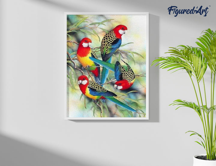 Diamond Painting 40x50 gerollte Leinwand Figured’Art Papageien auf Niederlassung - Kidis Art