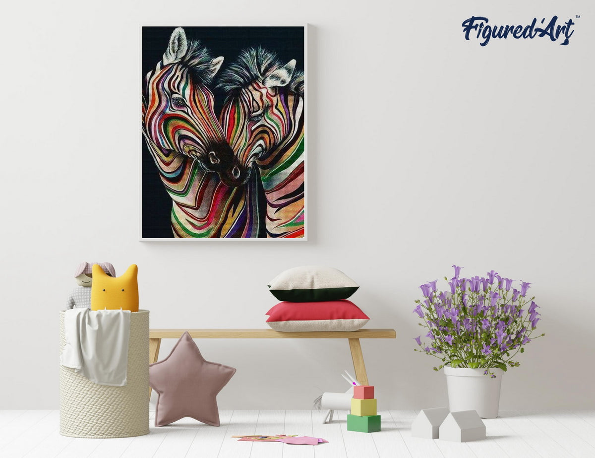 Diamond Painting 40x50 gerollte Leinwand Figured’Art Buntes Zebrapaar - Kidis Art