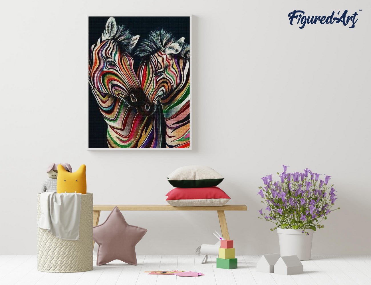 Diamond Painting 40x50 auf Keilrahmen gespannt Figured’Art Buntes Zebrapaar - Kidis Art