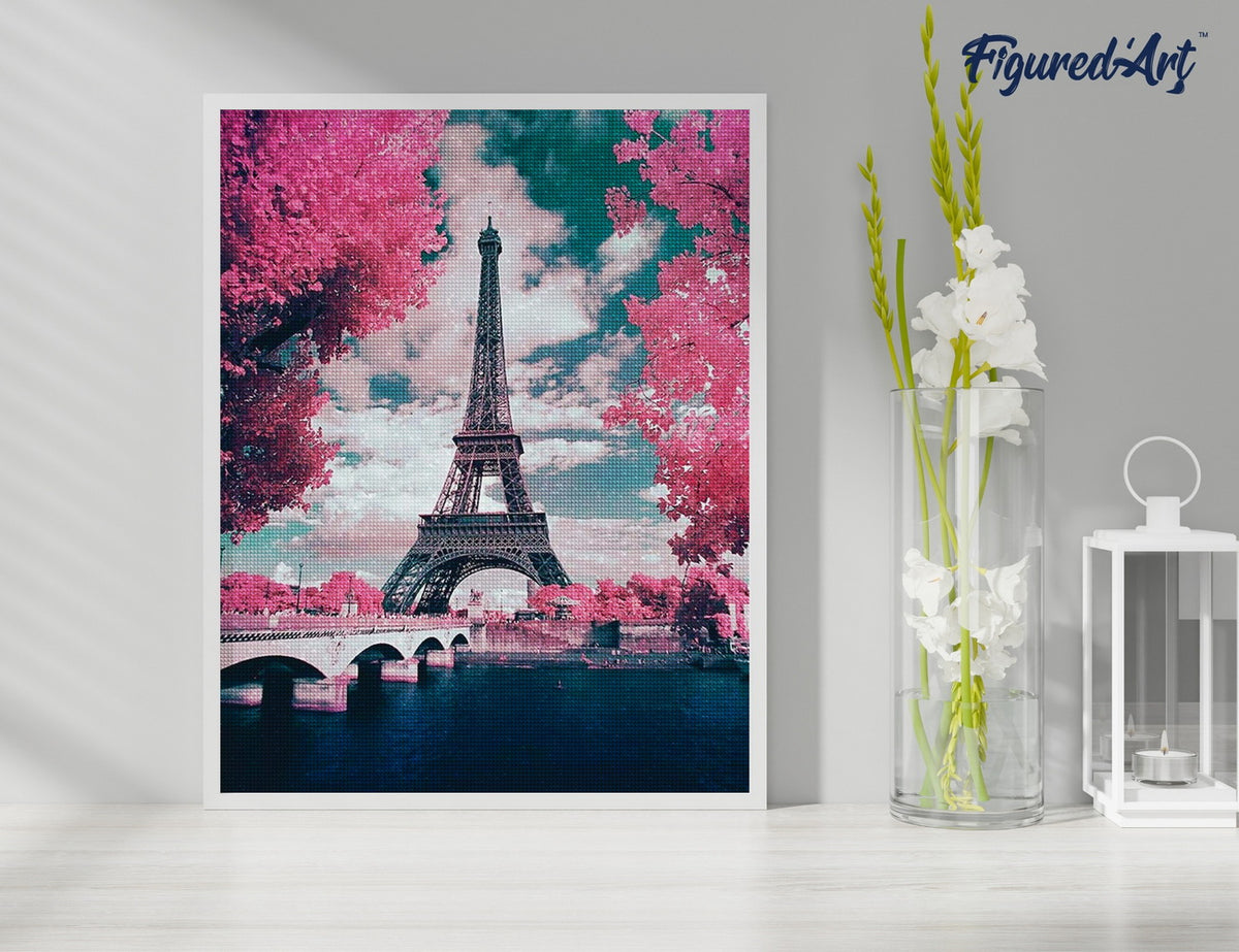 Diamond Painting 40x50 gerollte Leinwand Figured’Art Eiffelturm und Blumen - Kidis Art