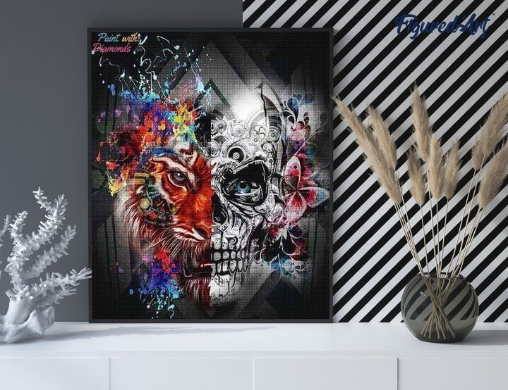 Diamond Painting 40x50 gerollte Leinwand Figured’Art Löwe und Schädel - Kidis Art