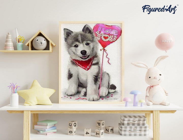Diamond Painting 40x50 gerollte Leinwand Figured’Art Hund I Love You - Kidis Art
