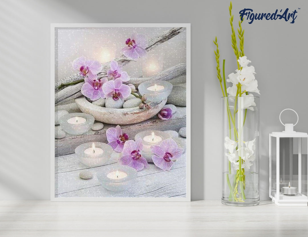 Diamond Painting 40x50 auf Keilrahmen gespannt Figured’Art Blumen und Kerzen - Kidis Art