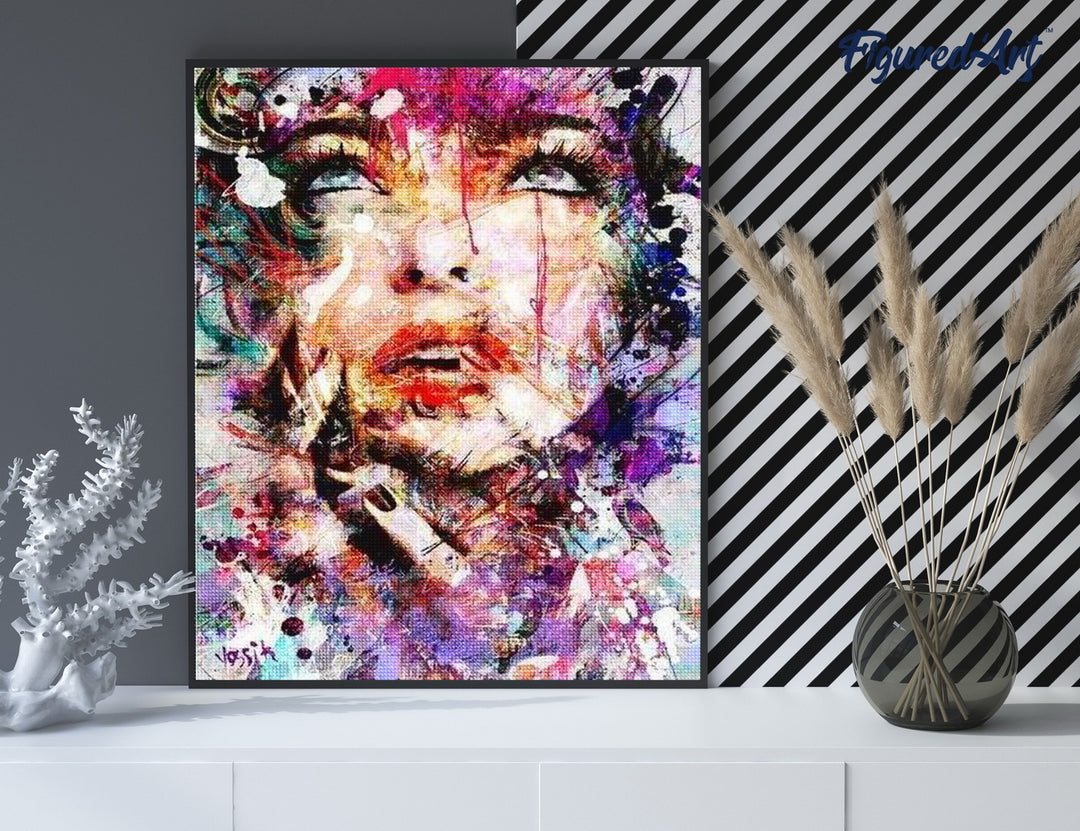 Diamond Painting 40x50 gerollte Leinwand Figured’Art Frauengesicht abstrakt - Kidis Art
