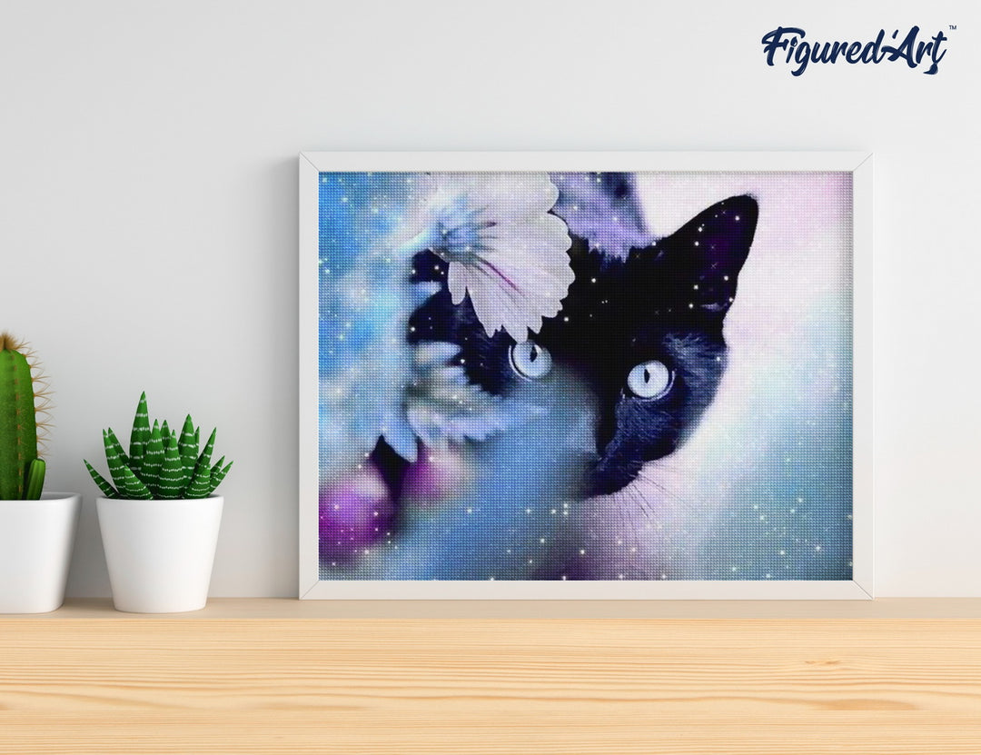 Diamond Painting 40x50 gerollte Leinwand Figured’Art Katze und Blumen - Kidis Art