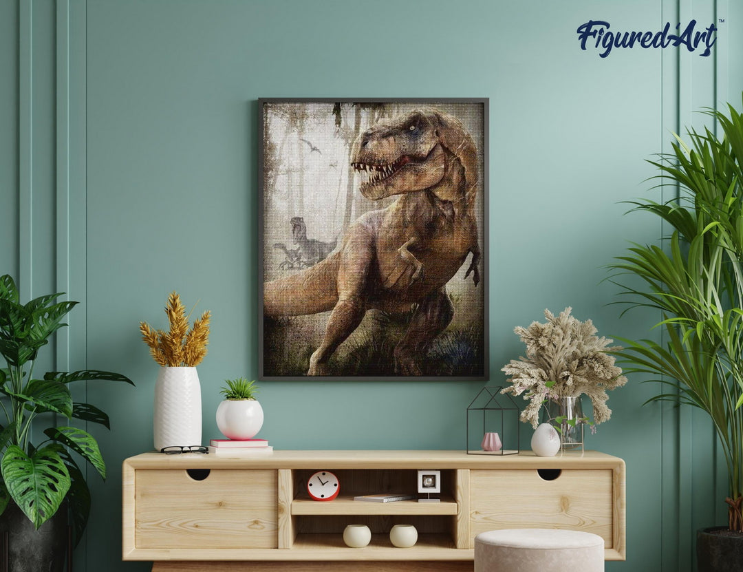 Diamond Painting 40x50 gerollte Leinwand Figured’Art Dinosaurier Jurassic Park - Kidis Art