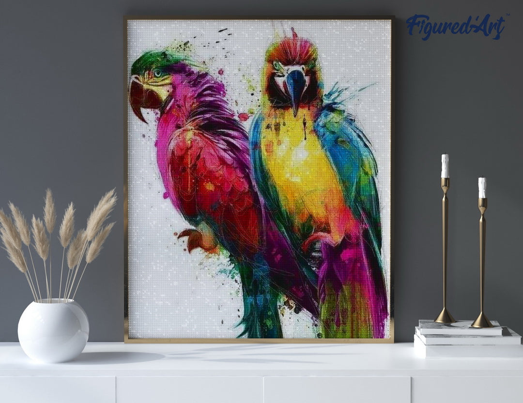 Diamond Painting 40x50 gerollte Leinwand Figured’Art Papageien - Kidis Art