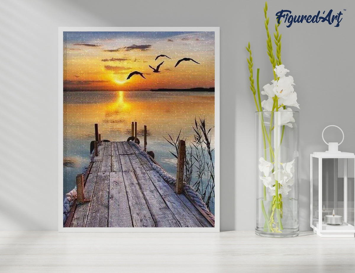 Diamond Painting 40x50 gerollte Leinwand Figured’Art Dock auf dem See - Kidis Art