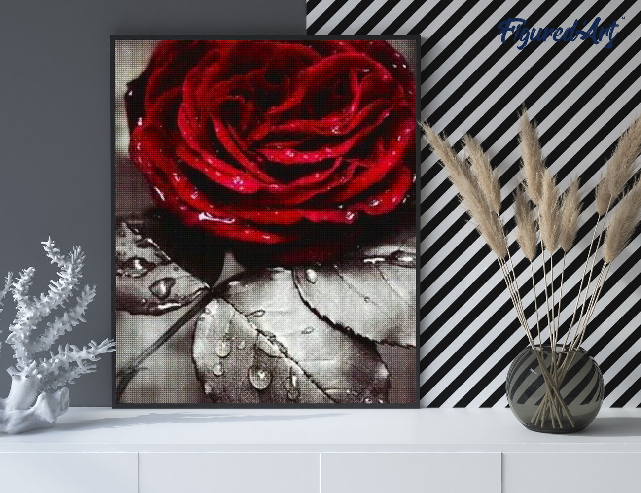 Diamond Painting 40x50 gerollte Leinwand Figured’Art Rote Rose - Kidis Art