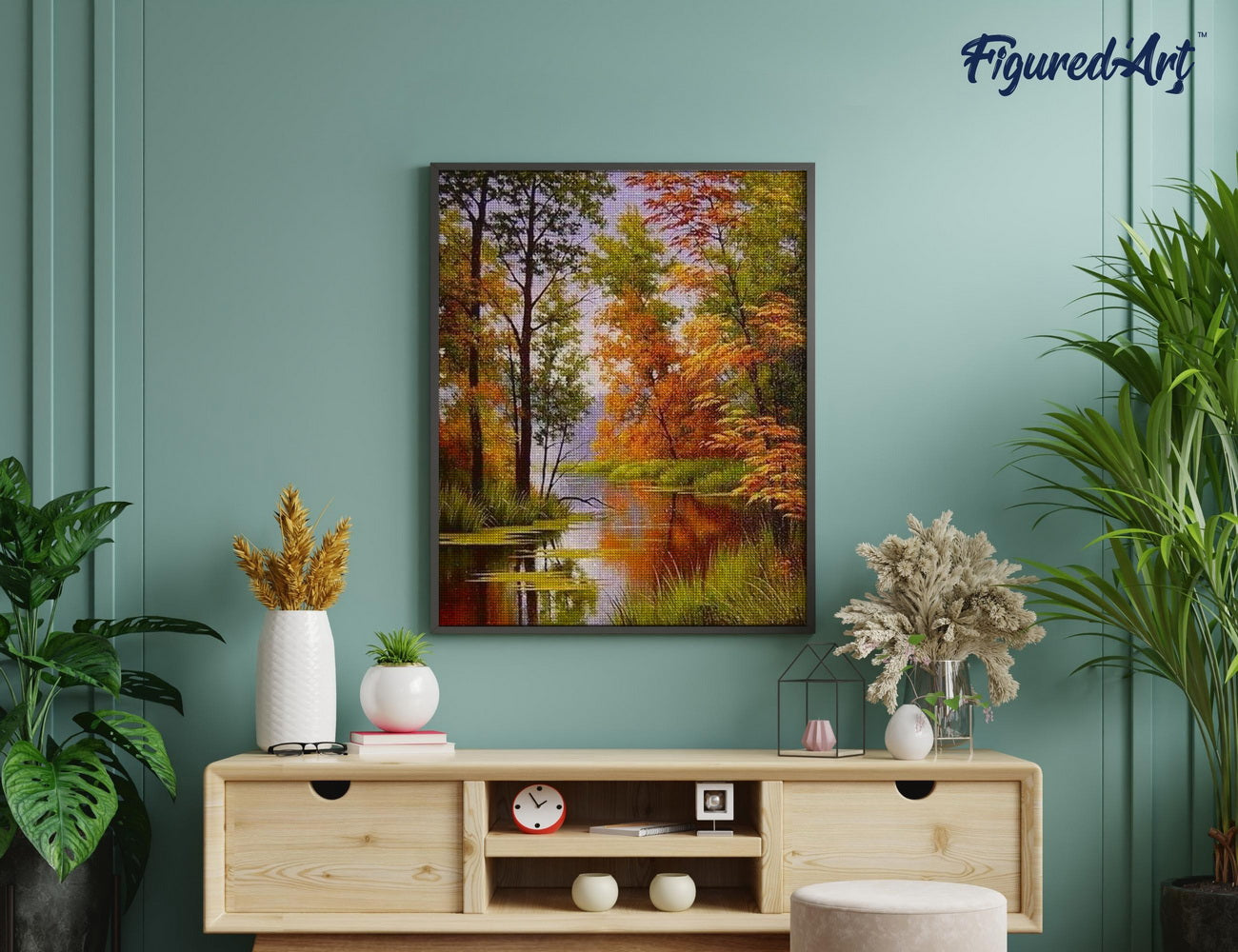 Diamond Painting 40x50 auf Keilrahmen gespannt Figured’Art See im Herbst - Kidis Art