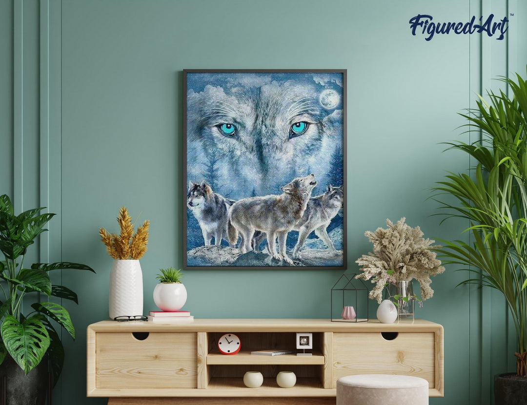 Diamond Painting 40x50 gerollte Leinwand Figured’Art Rudel Wölfe - Kidis Art