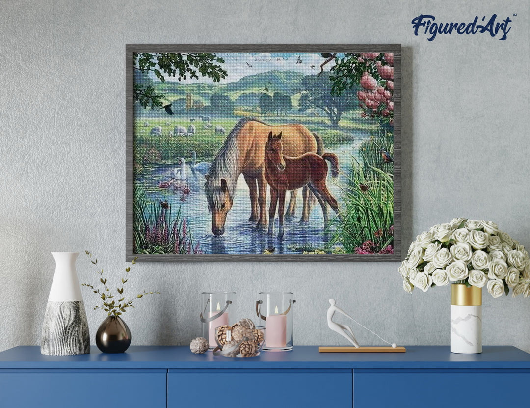Diamond Painting 40x50 gerollte Leinwand Figured’Art Pferde im Wasser - Kidis Art