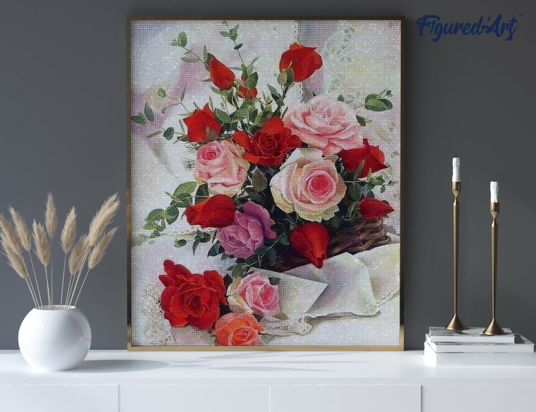 Diamond Painting 40x50 auf Keilrahmen gespannt Figured’Art Schöner Rosenstrauss - Kidis Art