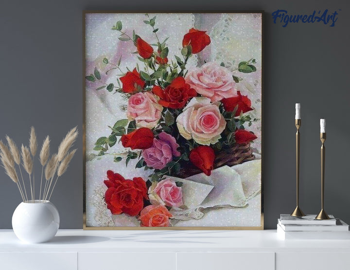Diamond Painting 40x50 auf Keilrahmen gespannt Figured’Art Schöner Rosenstrauss - Kidis Art