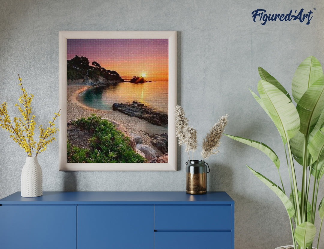 Diamond Painting 40x50 gerollte Leinwand Figured’Art Strand und Sonnenuntergang - Kidis Art