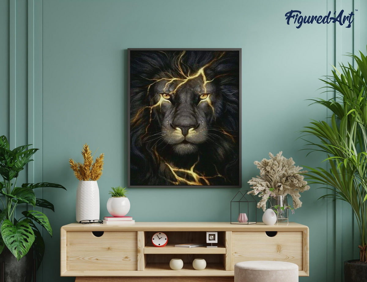 Diamond Painting 40x50 gerollte Leinwand Figured’Art Schwarzer Löwe - Kidis Art