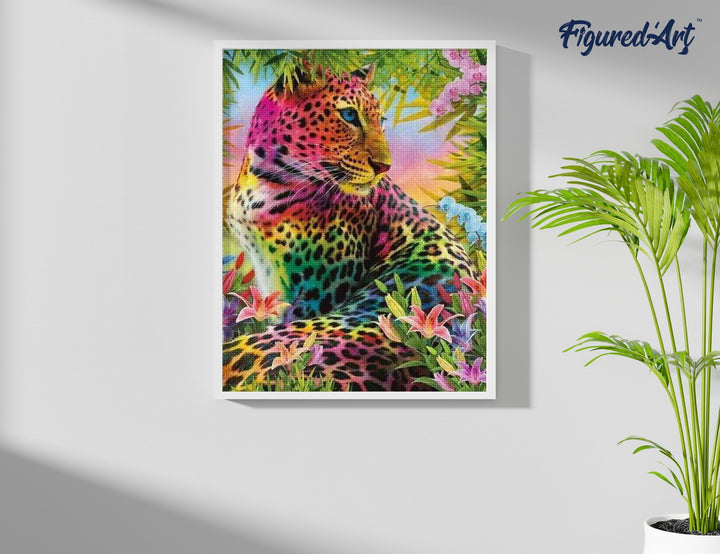 Diamond Painting 40x50 gerollte Leinwand Figured’Art Bunter Leopard - Kidis Art