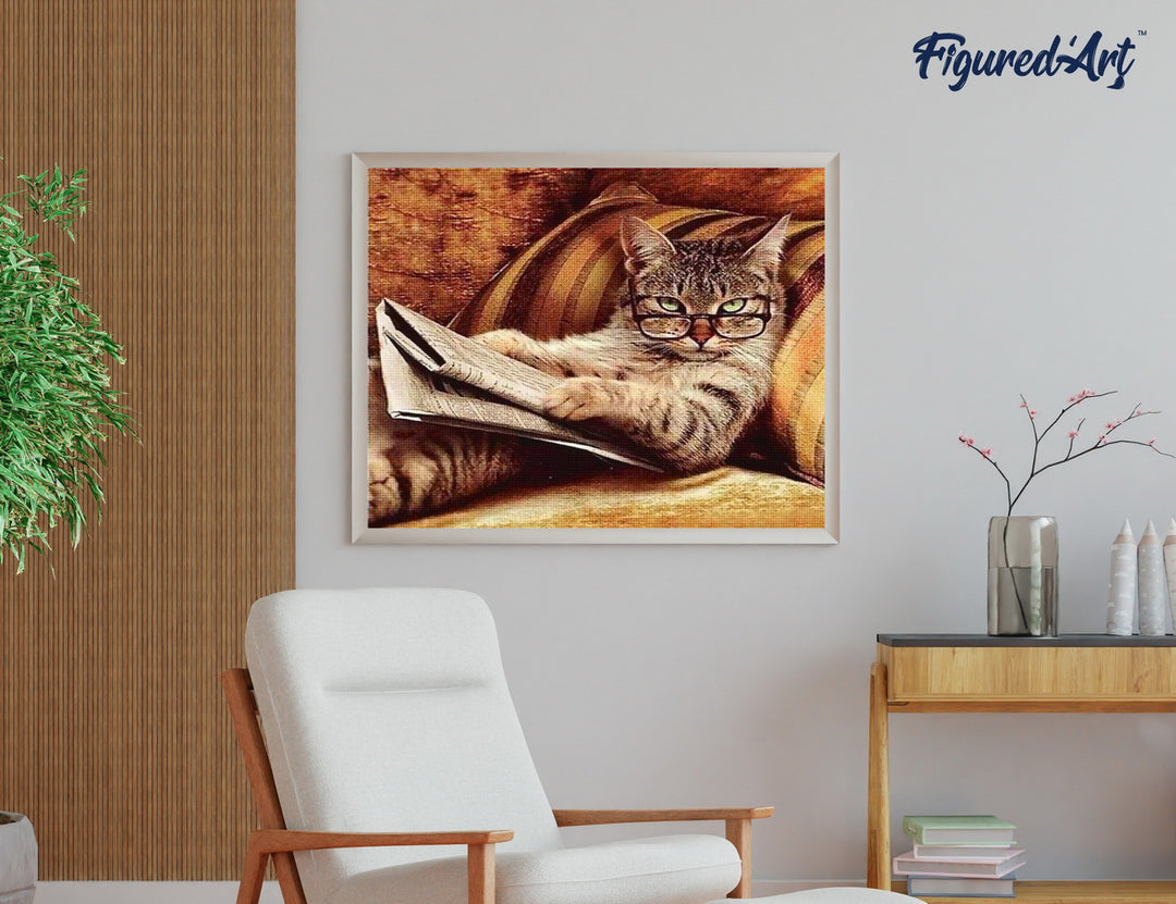 Diamond Painting 40x50 gerollte Leinwand Figured’Art Lesende Katze - Kidis Art