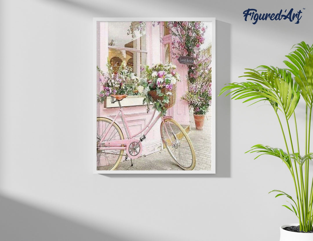 Diamond Painting 40x50 gerollte Leinwand Figured’Art Rosarotes Fahrrad - Kidis Art
