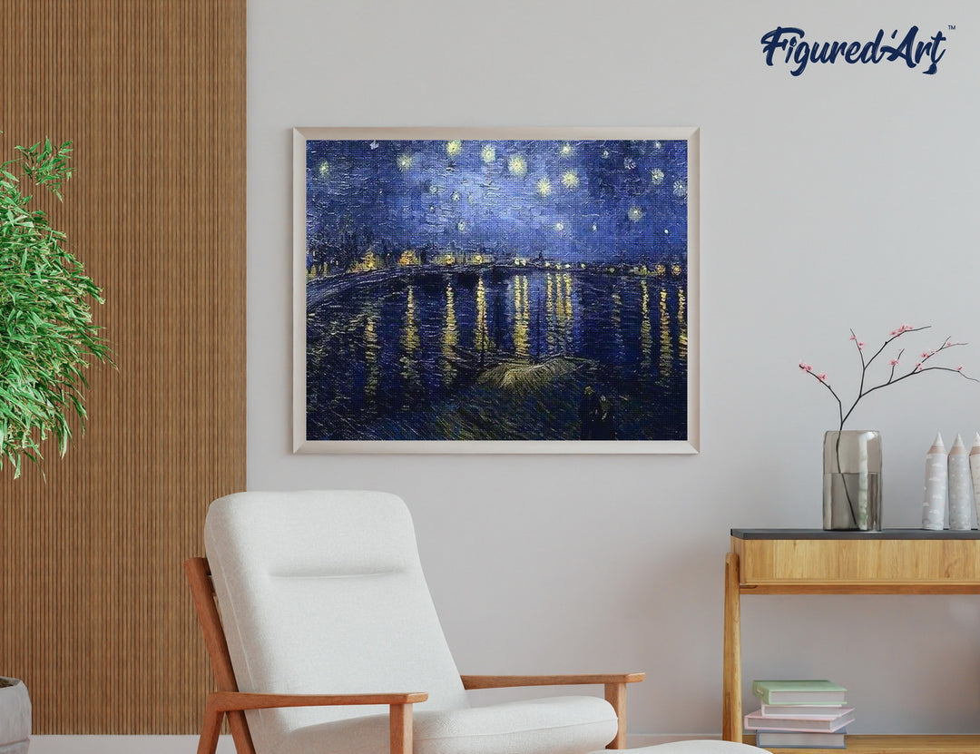 Diamond Painting 40x50 gerollte Leinwand Figured’Art Sternennacht über der Rhone – Van Gogh - Kidis Art