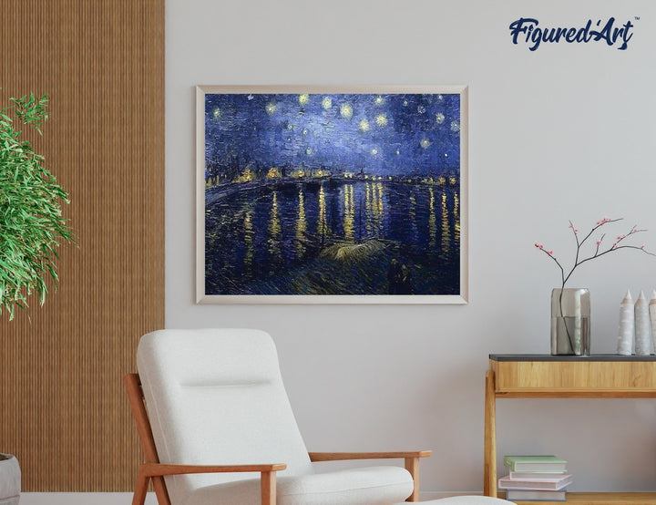 Diamond Painting 40x50 gerollte Leinwand Figured’Art Sternennacht über der Rhone – Van Gogh - Kidis Art