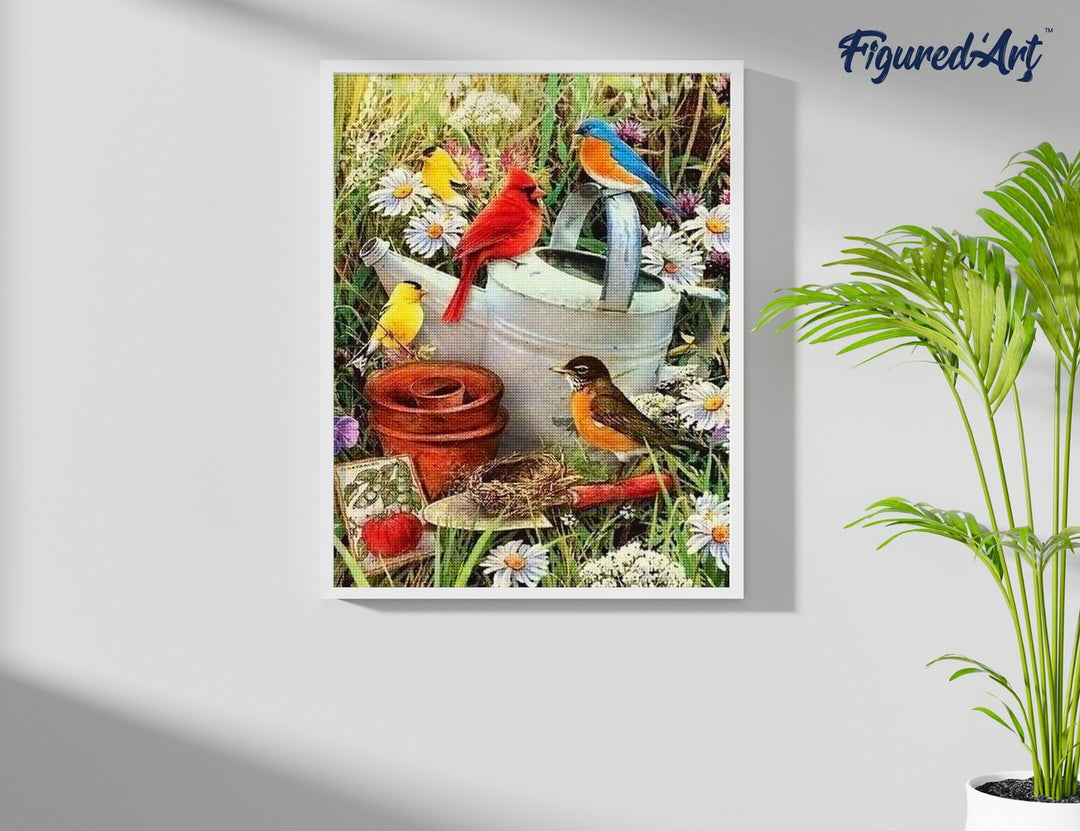 Diamond Painting 40x50 gerollte Leinwand Figured’Art Vögel im Garten - Kidis Art