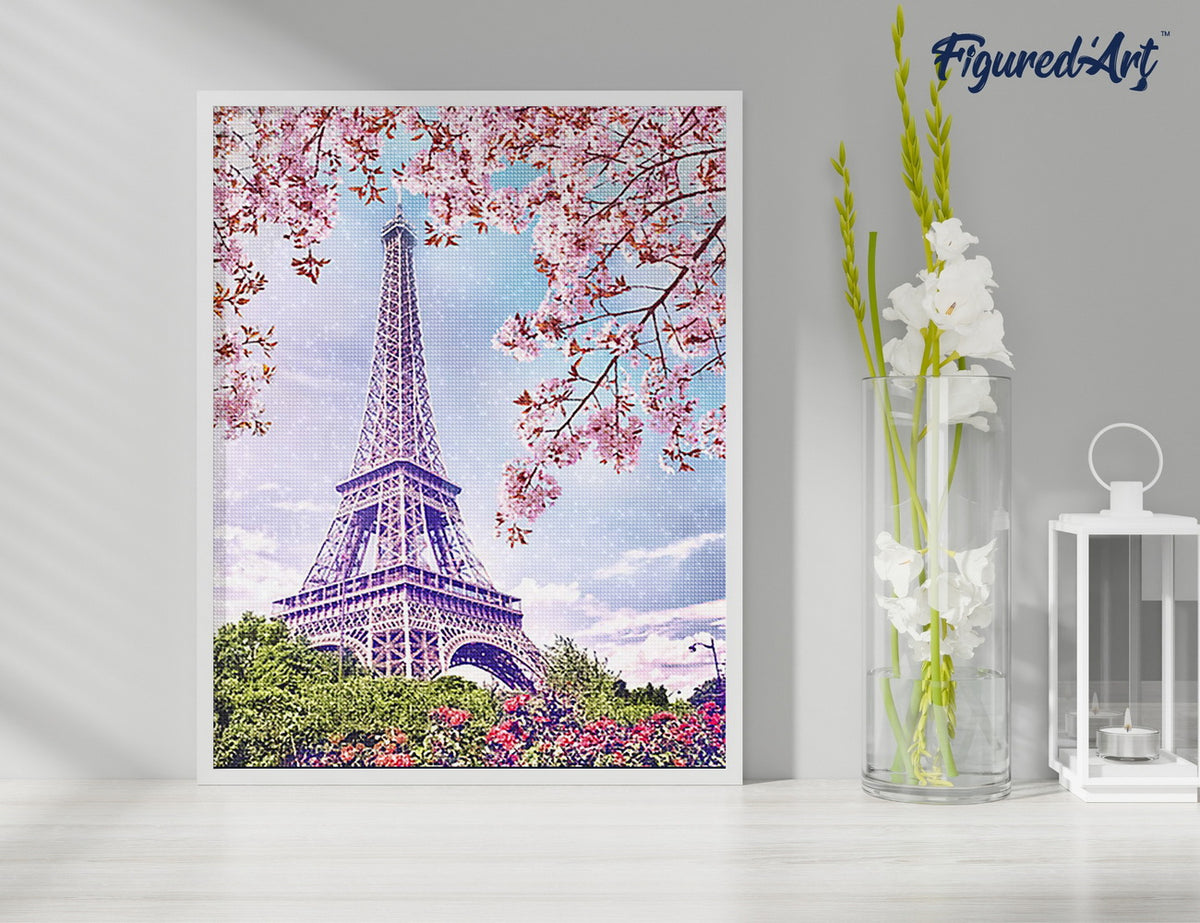 Diamond Painting 40x50 gerollte Leinwand Figured’Art Eiffelturm im Frühling - Kidis Art