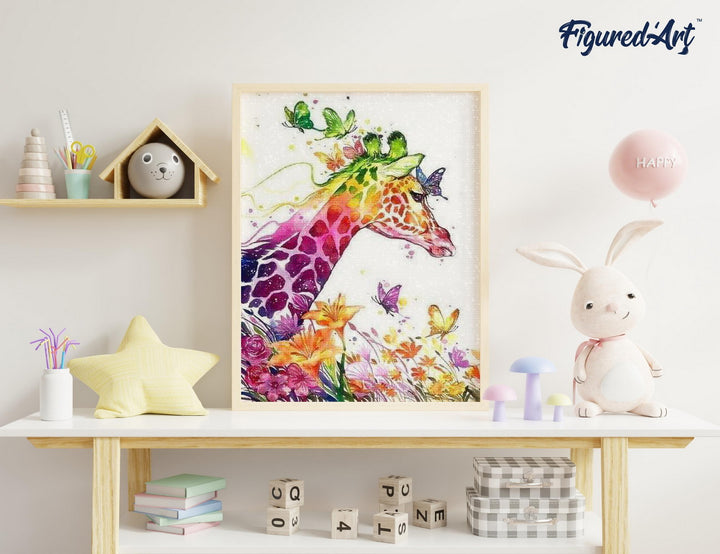 Diamond Painting 40x50 gerollte Leinwand Figured’Art Bunte Giraffe - Kidis Art